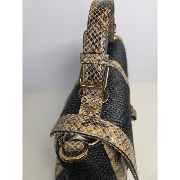 Tory Burch Snake‑Embossed Leather Hand Bag Detachable Shoulder Strap Goldtone Hw - Picture 3 of 16